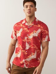 Red Short Sleeve Printed Shirt With Cuban Collar - Image 2 of 6