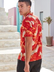 Red Short Sleeve Printed Shirt With Cuban Collar - Image 3 of 6