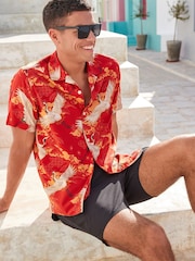 Red Short Sleeve Printed Shirt With Cuban Collar - Image 5 of 6
