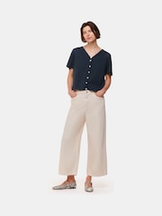 Whistles Blue 100% Cotton V-Neck Maeve Button Front T-Shirt - Image 1 of 5