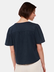 Whistles Blue 100% Cotton V-Neck Maeve Button Front T-Shirt - Image 2 of 5