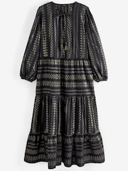 Črna/zlata - Srednje dolga kaftan obleka iz žakarja - Slika 5 iz 5