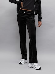 Juicy Couture Womens Velour Straight Leg Black Joggers With Crystal Embellishment - Image 1 of 4