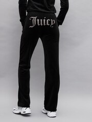 Juicy Couture Womens Velour Straight Leg Black Joggers With Crystal Embellishment - Image 2 of 4