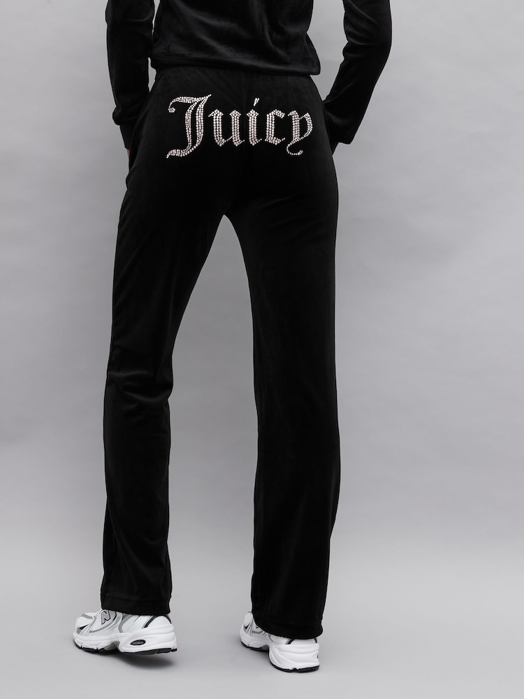 Juicy Couture Womens Velour Straight Leg Black Joggers With Crystal Embellishment - Image 2 of 4