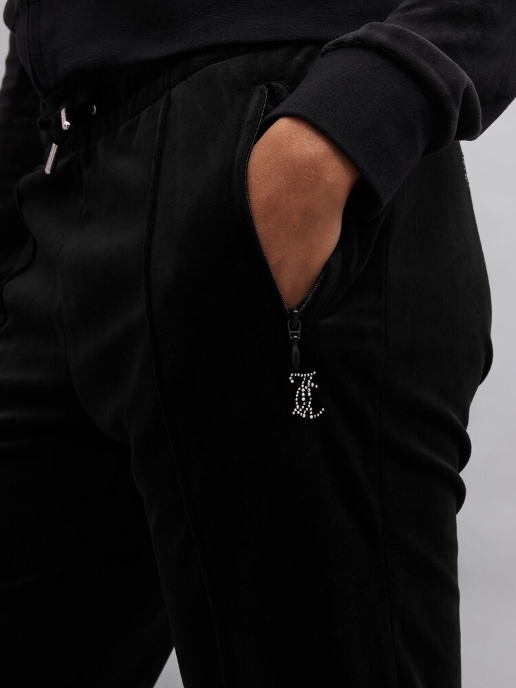 Juicy Couture Womens Velour Straight Leg Black Joggers With Crystal Embellishment - Image 4 of 4