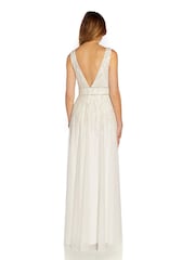 Adrianna Papell Abendkleid aus Chiffon und Netzstoff mit Perlenverzierung, Weiß - Bild 2 von 3
