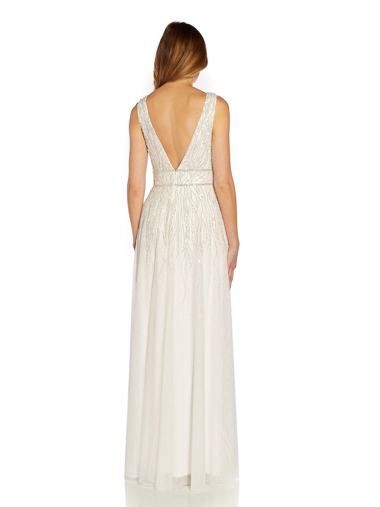 Adrianna Papell Abendkleid aus Chiffon und Netzstoff mit Perlenverzierung, Weiß - Bild 2 von 3
