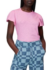 Whistles Pink 100% Cotton Frill Sleeve T-Shirt - Image 1 of 3