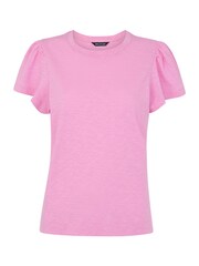 Whistles Pink 100% Cotton Frill Sleeve T-Shirt - Image 3 of 3