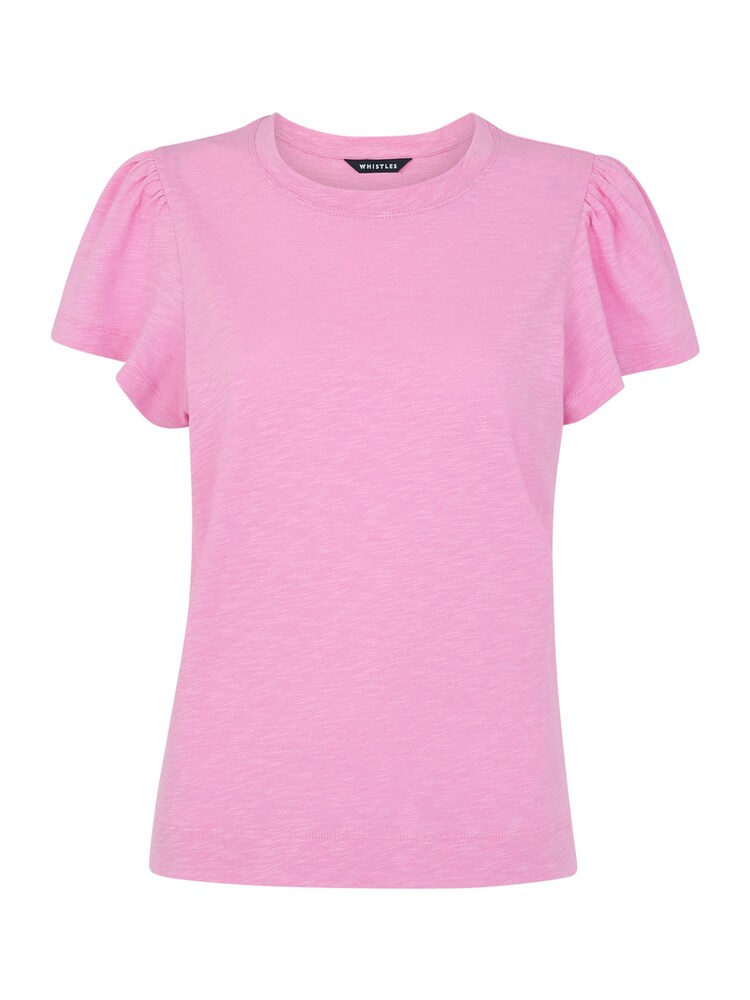 Whistles Pink 100% Cotton Frill Sleeve T-Shirt - Image 3 of 3