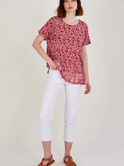 Monsoon Pink Scoop Neck T-Shirt In Linen Blend - Image 1 of 4