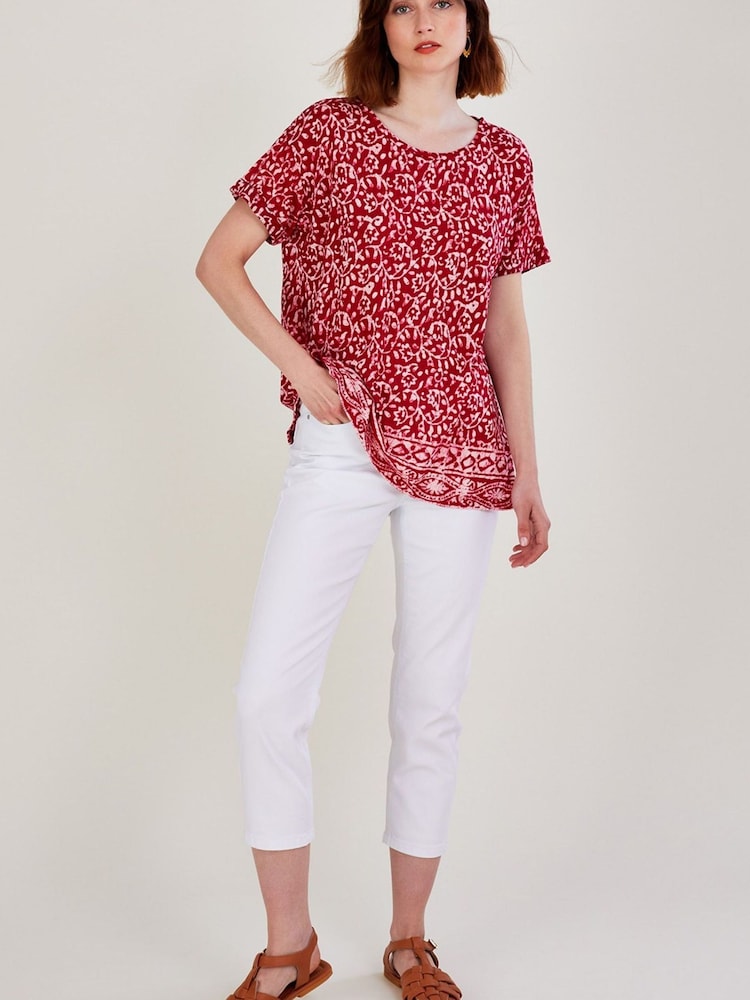 Monsoon Pink Scoop Neck T-Shirt In Linen Blend - Image 1 of 4 Monsoon Pink Scoop Neck T-Shirt In Linen Blend - Image 1 of 4