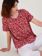 Monsoon Pink Scoop Neck T-Shirt In Linen Blend - Image 2 of 4