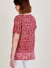 Monsoon Pink Scoop Neck T-Shirt In Linen Blend - Image 3 of 4