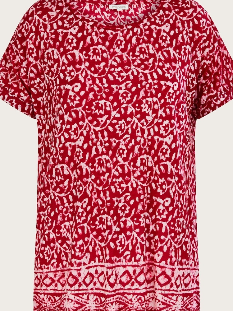 Monsoon Pink Scoop Neck T-Shirt In Linen Blend - Image 4 of 4 Monsoon Pink Scoop Neck T-Shirt In Linen Blend - Image 4 of 4