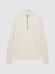 Reiss Ecru Rosso Cable Knit Half Zip Funnel Neck Jumper - Image 2 of 6