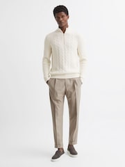 Reiss Ecru Rosso Cable Knit Half Zip Funnel Neck Jumper - Image 3 of 6