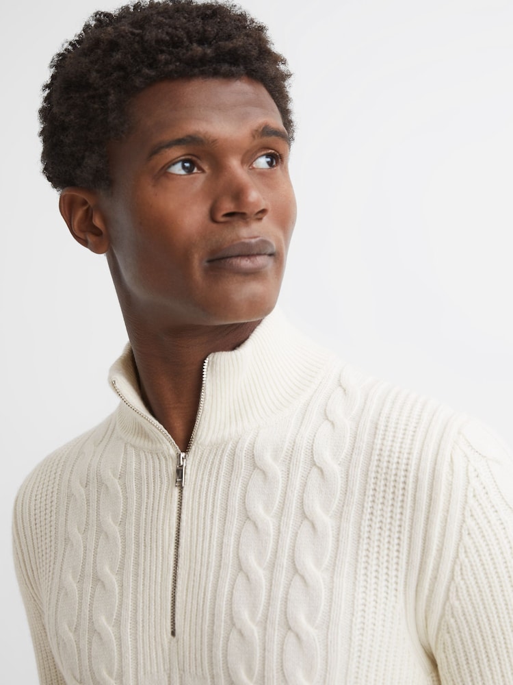 Reiss Ecru Rosso Cable Knit Half Zip Funnel Neck Jumper - Image 6 of 6 Reiss Ecru Rosso Cable Knit Half Zip Funnel Neck Jumper - Image 6 of 6