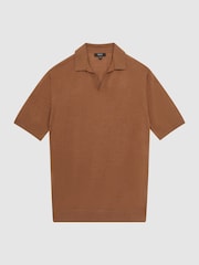 Reiss Camel Malbec Open Collar Silk Merino Polo Shirt - Image 2 of 6