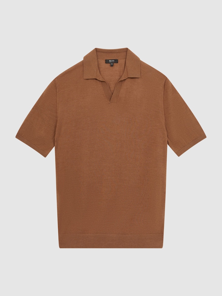Reiss Camel Malbec Open Collar Silk Merino Polo Shirt - Image 2 of 6