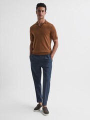 Reiss Camel Malbec Open Collar Silk Merino Polo Shirt - Image 3 of 6