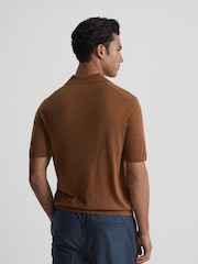 Reiss Camel Malbec Open Collar Silk Merino Polo Shirt - Image 5 of 6
