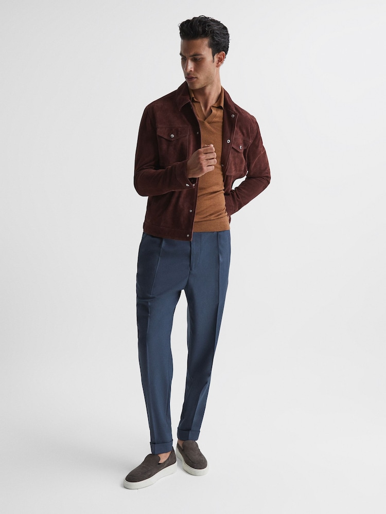 Reiss Camel Malbec Open Collar Silk Merino Polo Shirt - Image 6 of 6