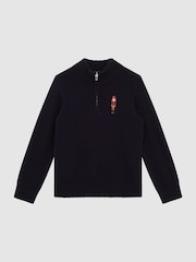 Reiss Navy Harold Junior Wool Embroidered Drummer Half Zip Jumper - Image 2 of 6