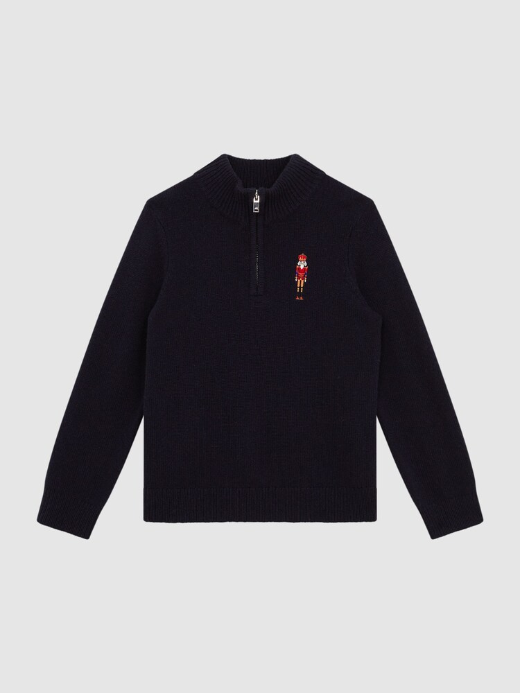 Reiss Navy Harold Junior Wool Embroidered Drummer Half Zip Jumper - Image 2 of 6