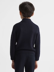 Reiss Navy Harold Junior Wool Embroidered Drummer Half Zip Jumper - Image 5 of 6
