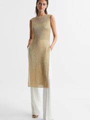 Reiss Bronze Genevieve Metallic Open Knit Tunic - Image 1 of 6
