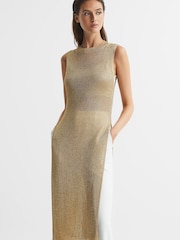 Reiss Bronze Genevieve Metallic Open Knit Tunic - Image 3 of 6