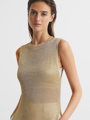 Reiss Bronze Genevieve Metallic Open Knit Tunic - Image 4 of 6