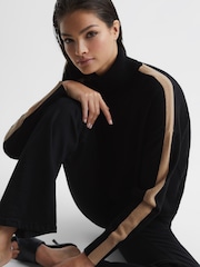 Reiss Black/Camel Nova Colourblock Knitted Roll Neck Jumper - Image 1 of 7