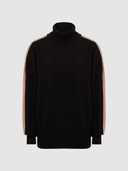 Reiss Black/Camel Nova Colourblock Knitted Roll Neck Jumper - Image 2 of 7