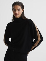 Reiss Black/Camel Nova Colourblock Knitted Roll Neck Jumper - Image 4 of 7