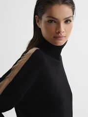 Reiss Black/Camel Nova Colourblock Knitted Roll Neck Jumper - Image 6 of 7