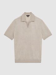 Reiss Oatmeal Malbec Open Collar Silk Merino Polo Shirt - Image 2 of 6