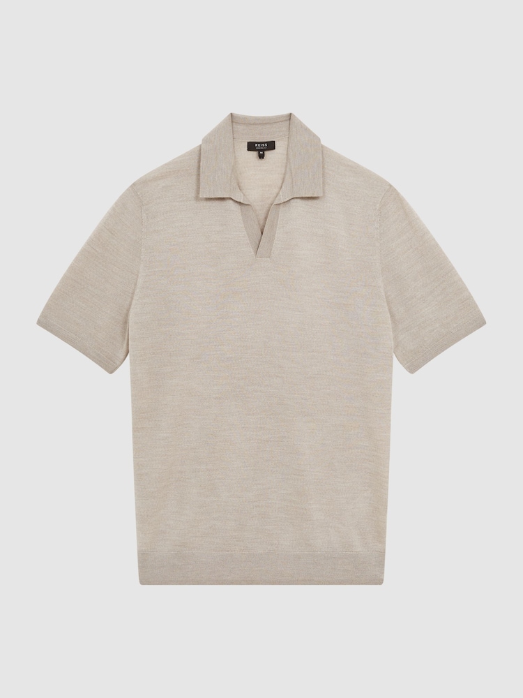 Reiss Oatmeal Malbec Open Collar Silk Merino Polo Shirt - Image 2 of 6