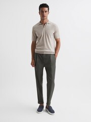 Reiss Oatmeal Malbec Open Collar Silk Merino Polo Shirt - Image 3 of 6
