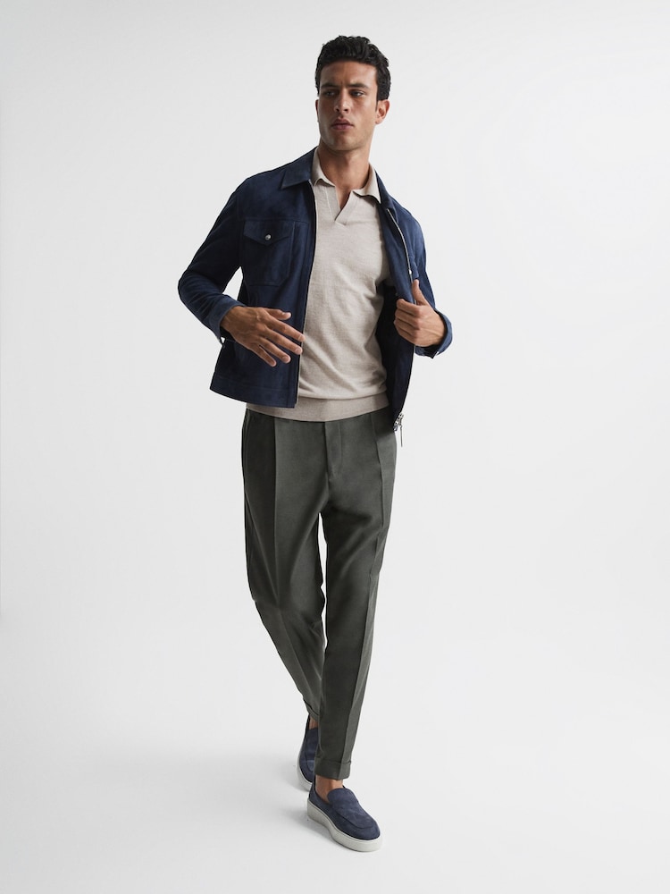 Reiss Oatmeal Malbec Open Collar Silk Merino Polo Shirt - Image 6 of 6