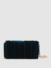 Reiss Teal Camille Velvet Twisted Clutch Bag - Image 1 of 6