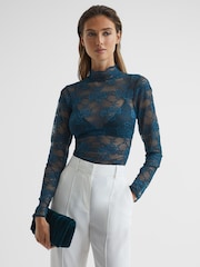 Reiss Teal Camille Velvet Twisted Clutch Bag - Image 3 of 6