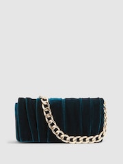 Reiss Teal Camille Velvet Twisted Clutch Bag - Image 5 of 6
