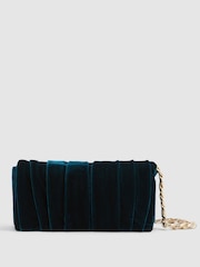 Reiss Teal Camille Velvet Twisted Clutch Bag - Image 6 of 6