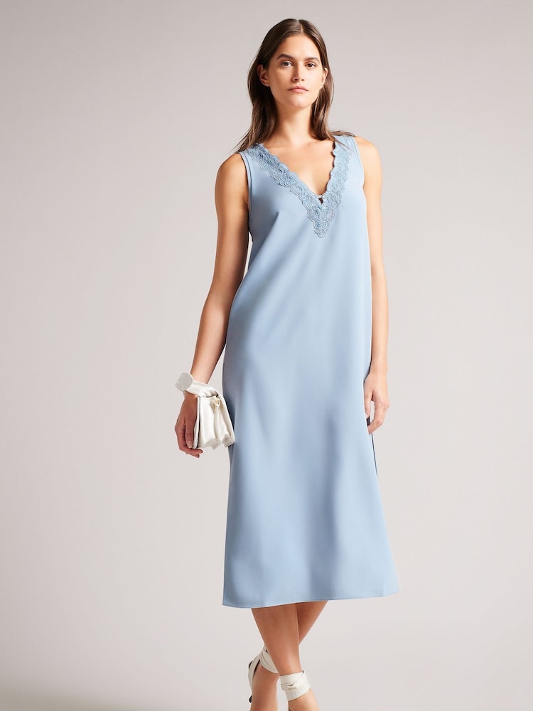 Ted Baker Blue Laurez Slip Dress With Lace Detail - Image 1 of 4 Ted Baker Blue Laurez Slip Dress With Lace Detail - Image 1 of 4