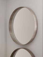 Pacific Grey Oak Wood Veneer Round Wall Mirror - Image 1 of 4