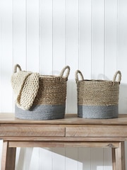 Pacific Set of 2 Grey Banana Leaf Two Tone Storage Baskets - Image 1 of 3