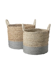 Pacific Set of 2 Grey Banana Leaf Two Tone Storage Baskets - Image 2 of 3